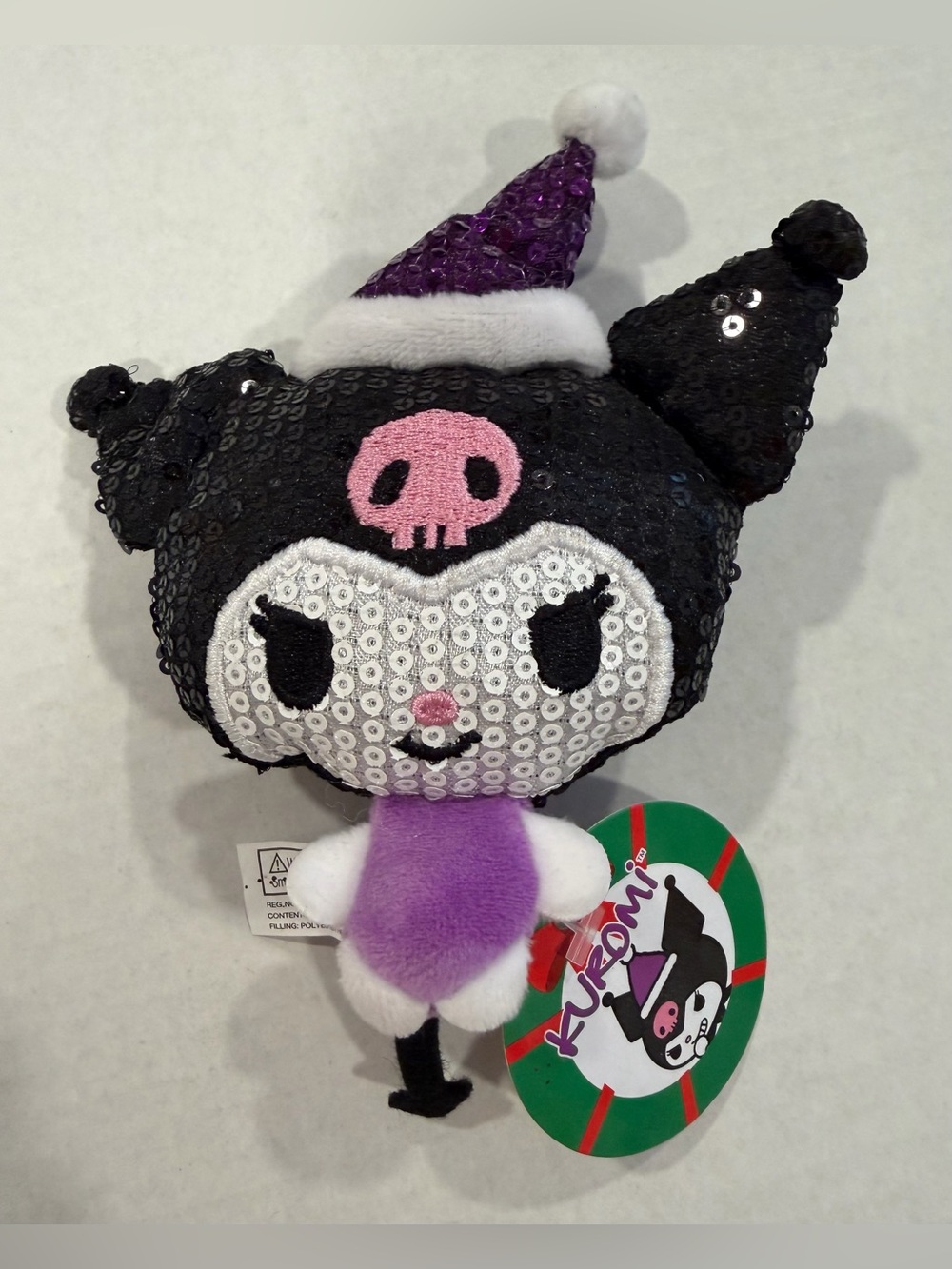 NWT 2021 Sanrio Kuromi Sequin Plush Ornament Charm - Black, Purple & White